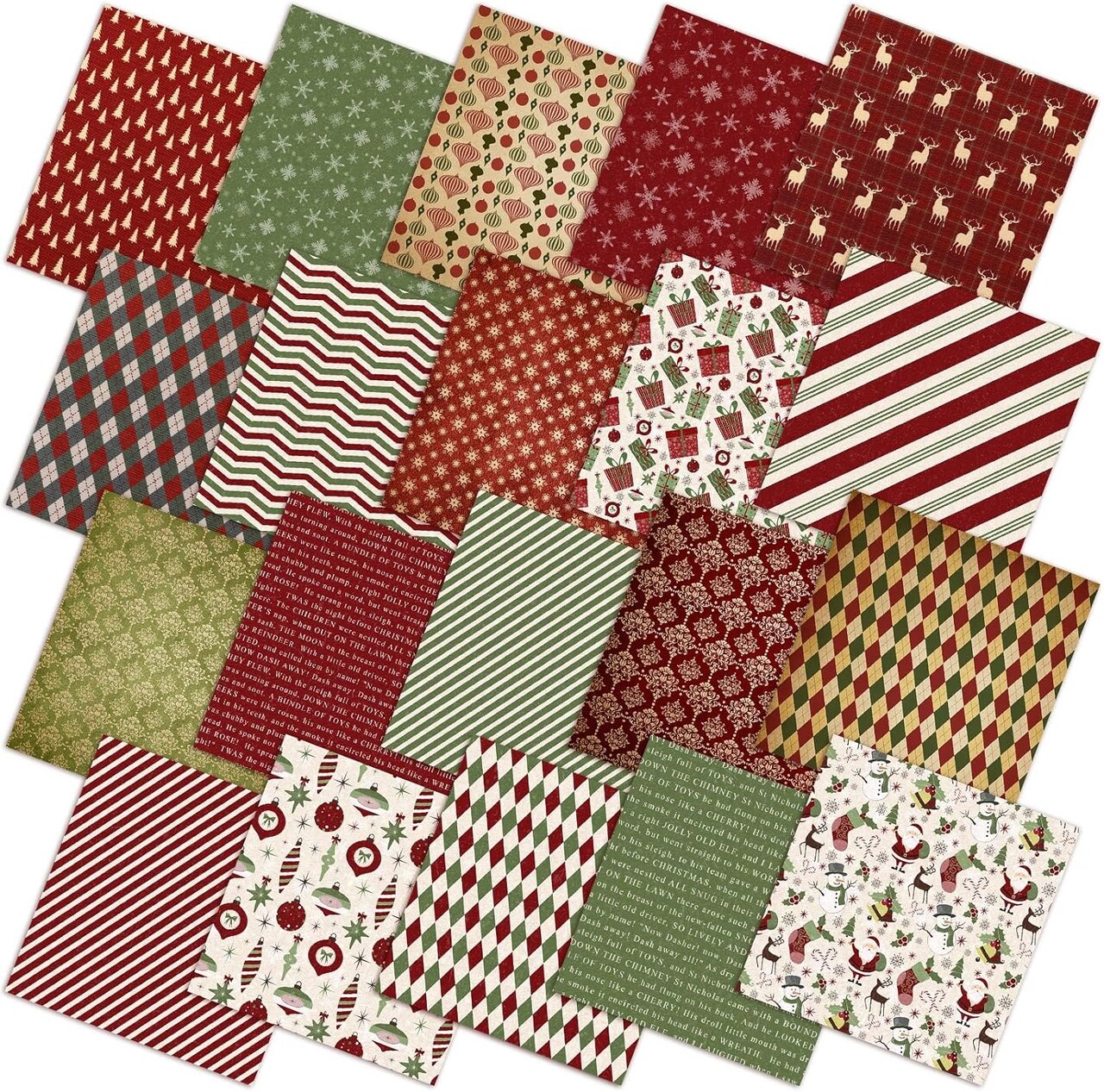 60 Pcs Christmas Vintage Stripe Quilting Fabrics - 10 x 10 Inch